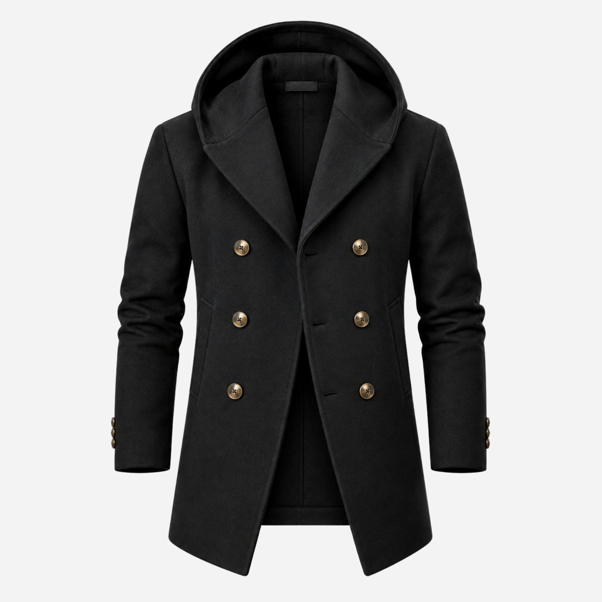 Men's Double-Breasted Casual Hooded Coat-Fowsa
