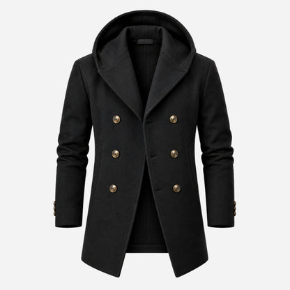 Men's Double-Breasted Casual Hooded Coat-Fowsa