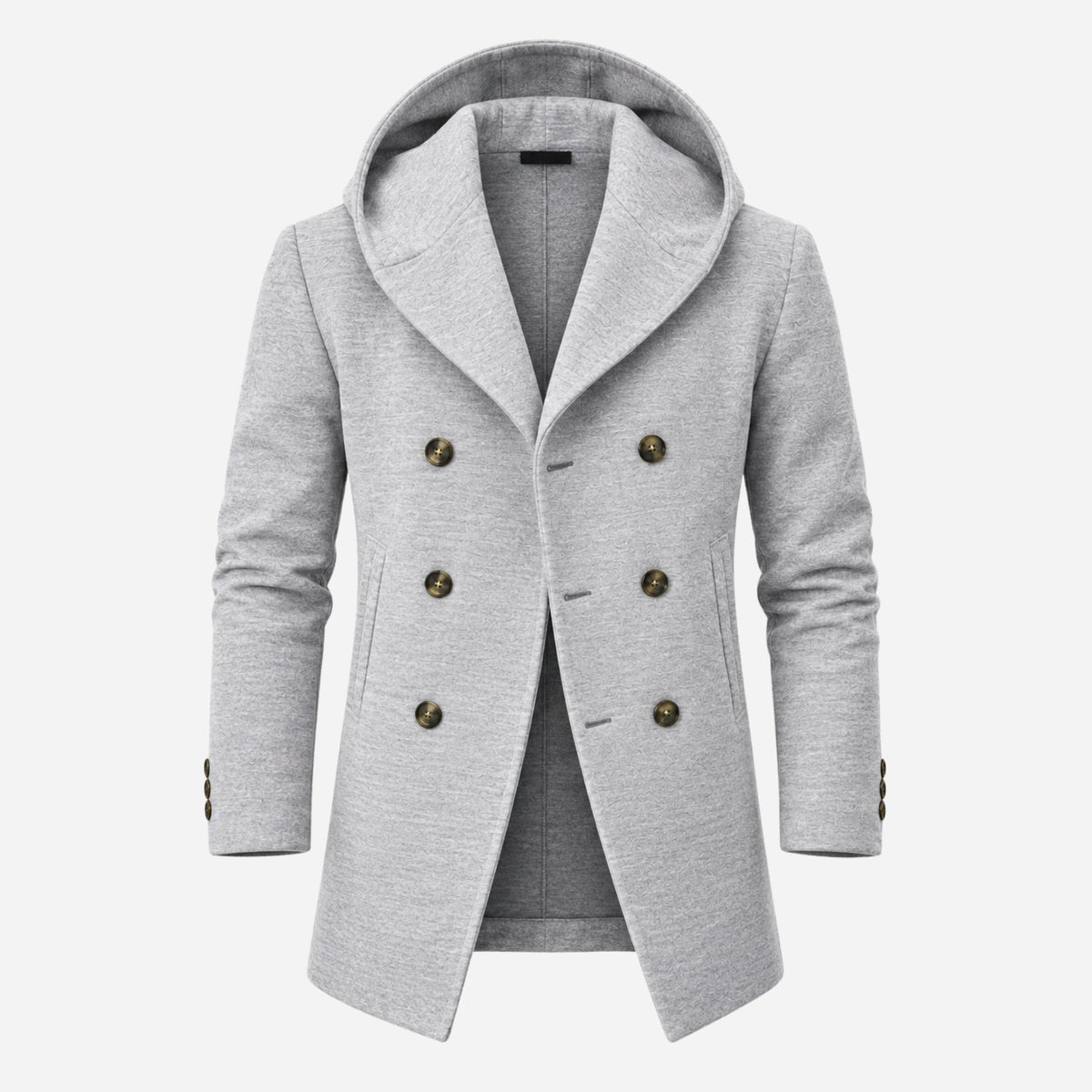 Men's Double-Breasted Casual Hooded Coat-Fowsa