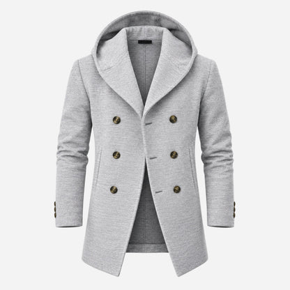 Men's Double-Breasted Casual Hooded Coat-Fowsa