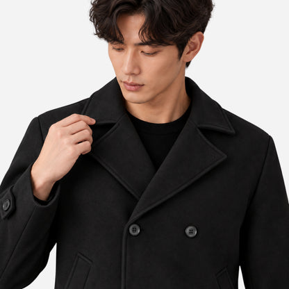 Men's Double-Breasted Cuff-Tab Pea Coat-Fowsa
