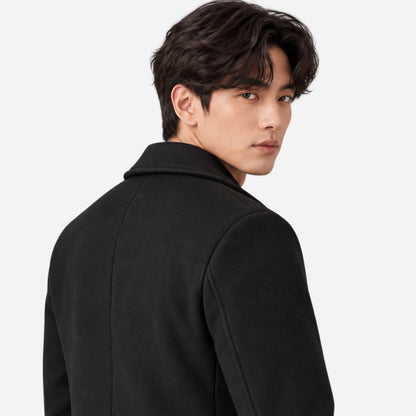 Men's Double-Breasted Cuff-Tab Pea Coat-Fowsa