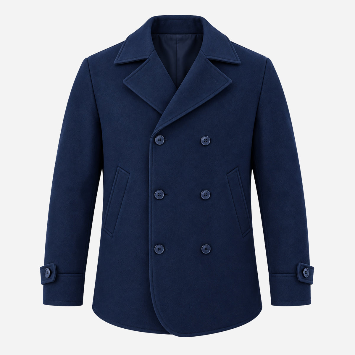 Men's Double-Breasted Cuff-Tab Pea Coat-Fowsa