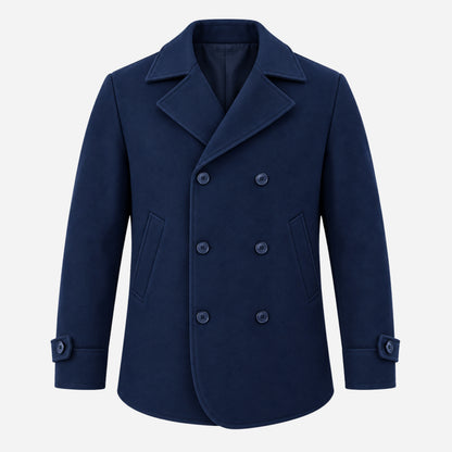 Men's Double-Breasted Cuff-Tab Pea Coat-Fowsa