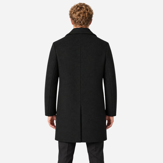 Men's Double-Breasted Notched-Lapel Mid-Length Coat-Fowsa