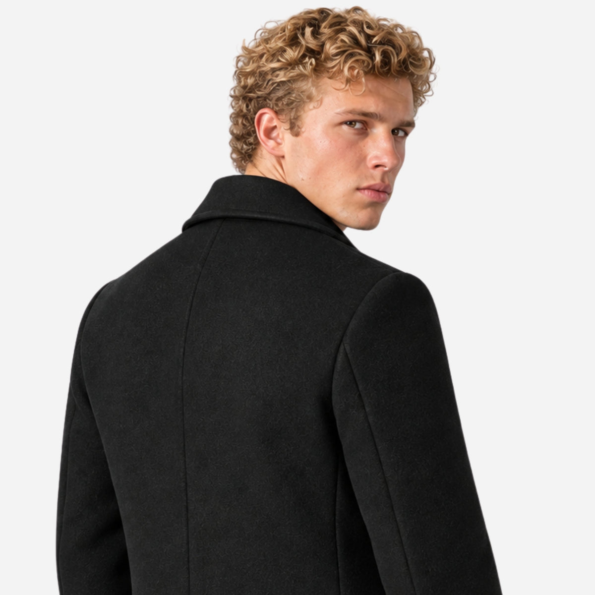 Men's Double-Breasted Notched-Lapel Mid-Length Coat-Fowsa