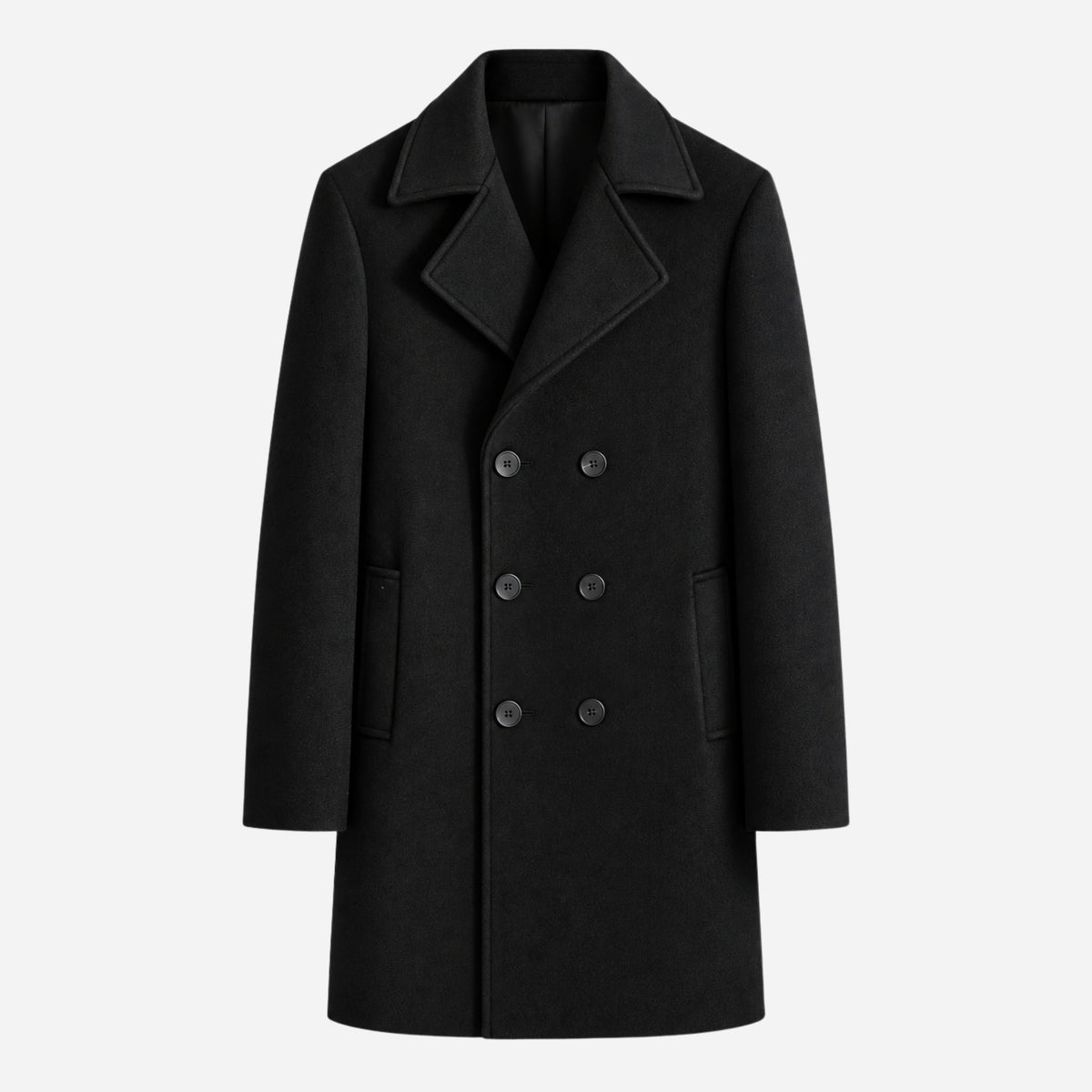 Men's Double-Breasted Notched-Lapel Mid-Length Coat-Fowsa