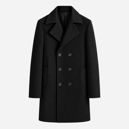 Men's Double-Breasted Notched-Lapel Mid-Length Coat-Fowsa