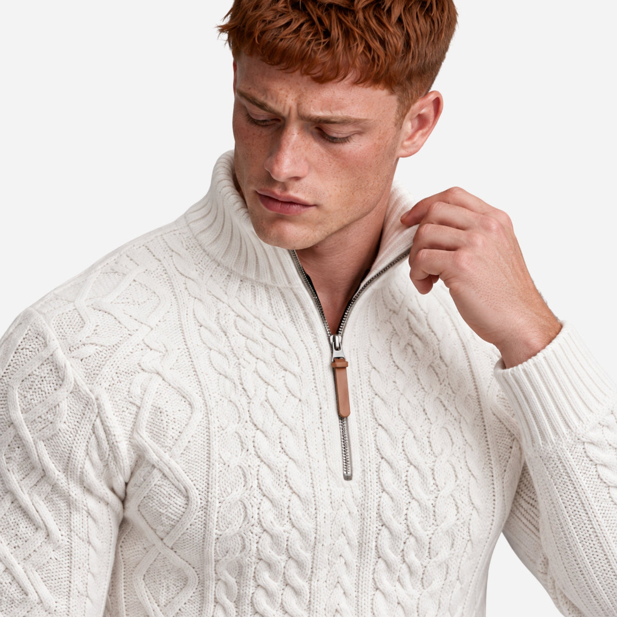 Men’s Half-Zip Cable Knit Collar Jumper-Fowsa