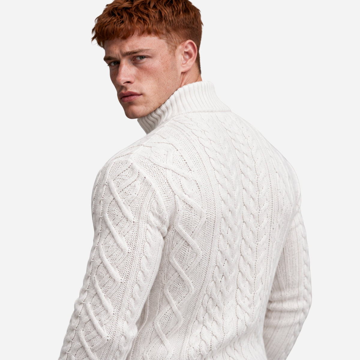 Men’s Half-Zip Cable Knit Collar Jumper-Fowsa