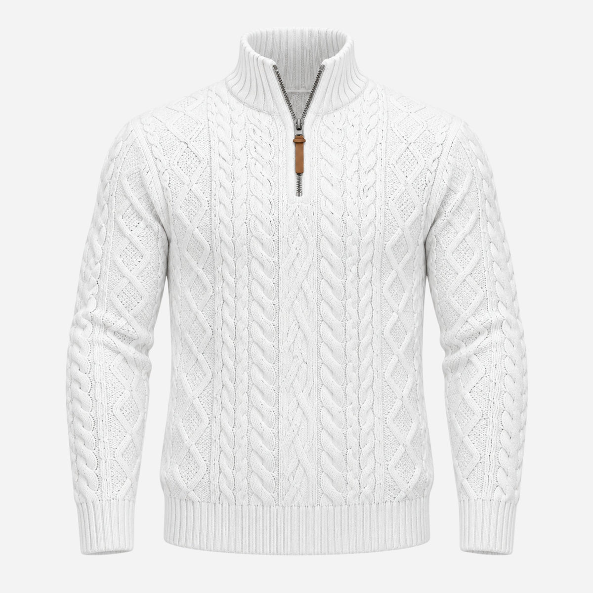 Men’s Half-Zip Cable Knit Collar Jumper-Fowsa