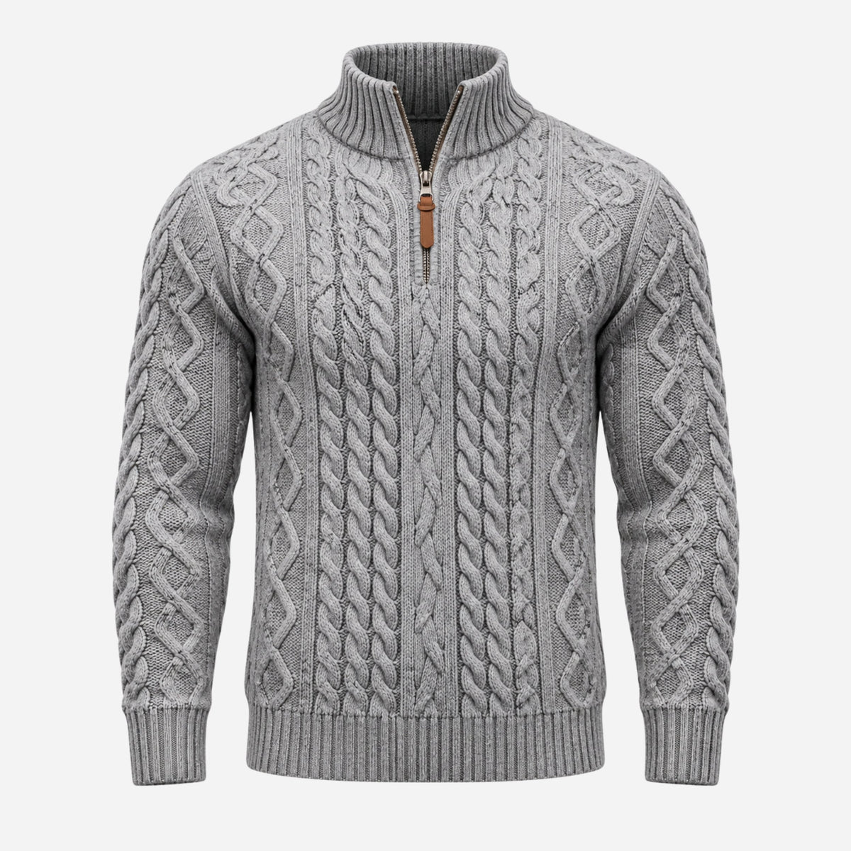 Men’s Half-Zip Cable Knit Collar Jumper-Fowsa