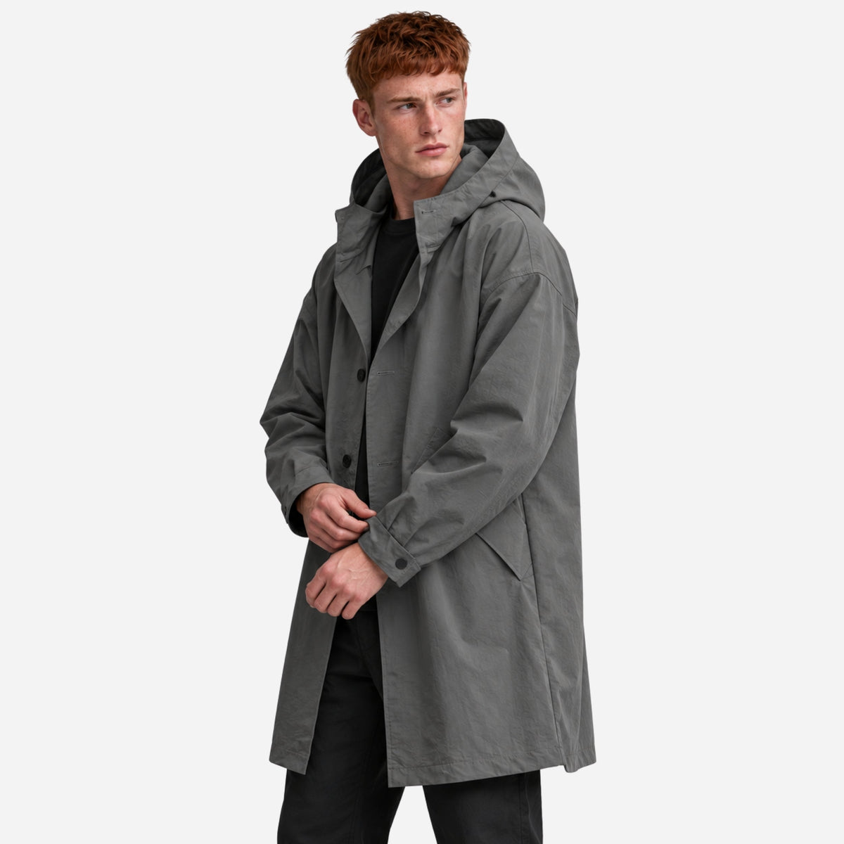 Men’s Hooded Button-Front Longline Utility Coat-Fowsa