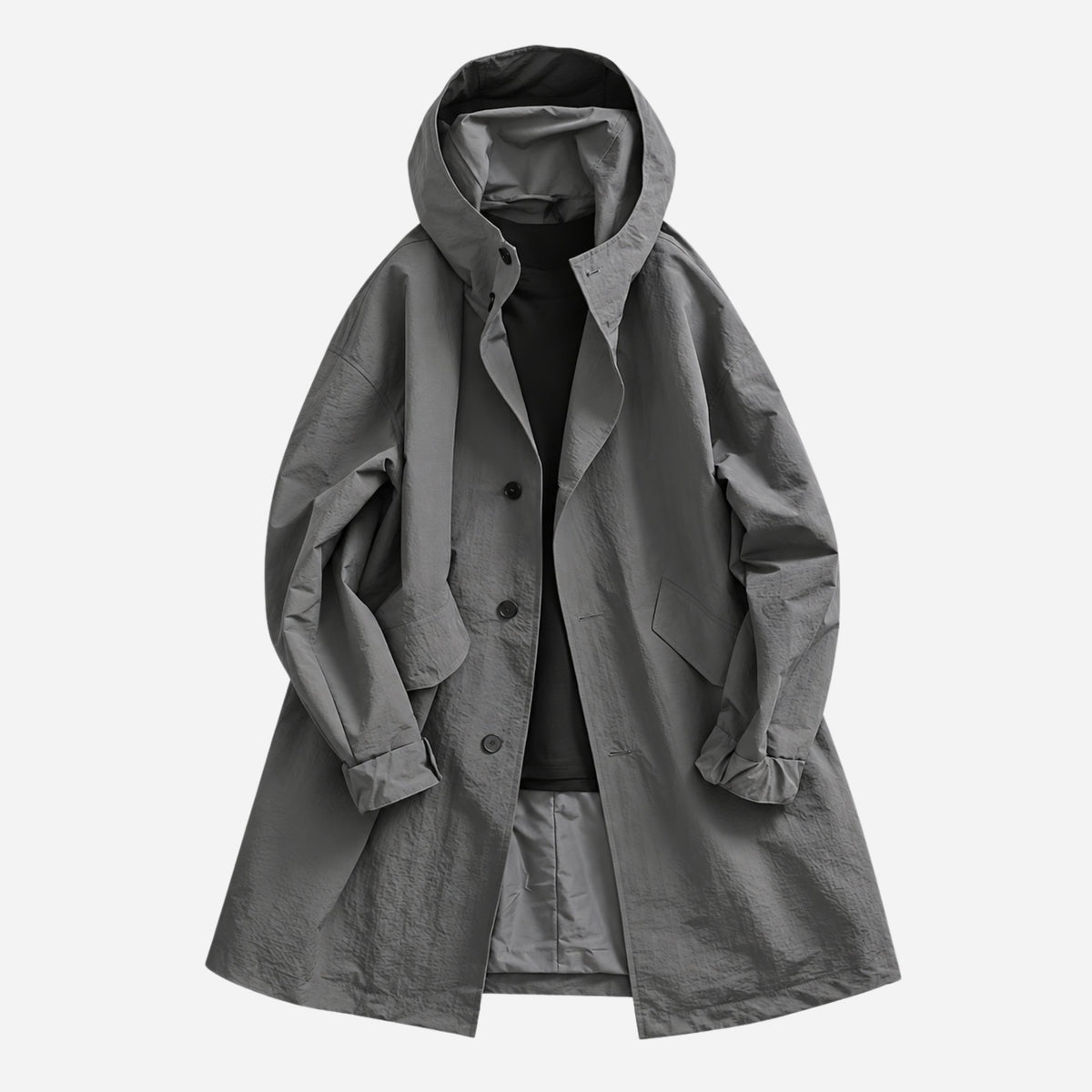 Men’s Hooded Button-Front Longline Utility Coat-Fowsa