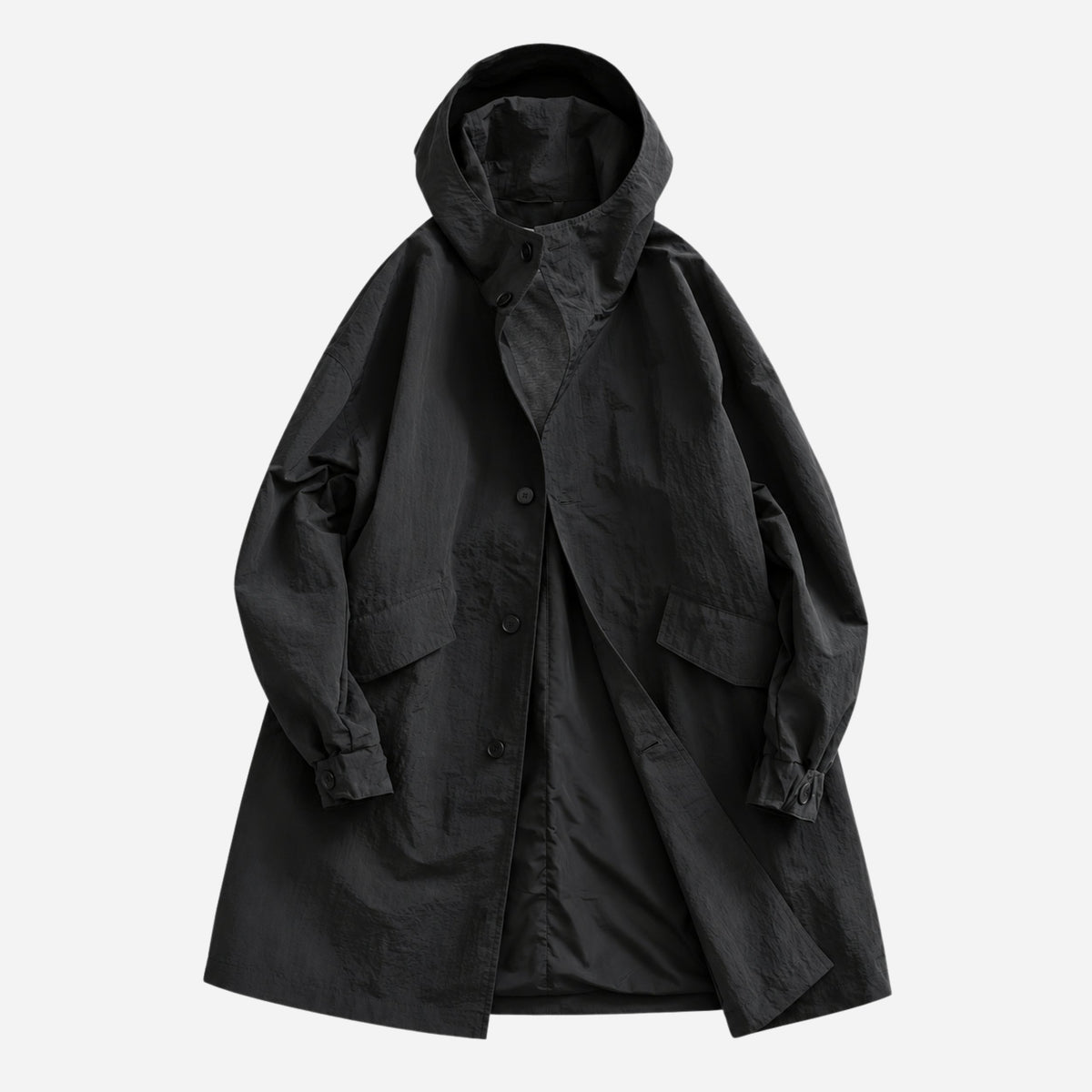 Men’s Hooded Button-Front Longline Utility Coat-Fowsa