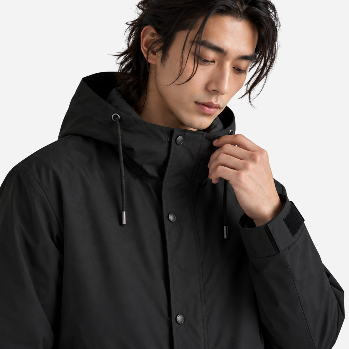 Men's Hooded Drawstring Long Casual Coat-Fowsa