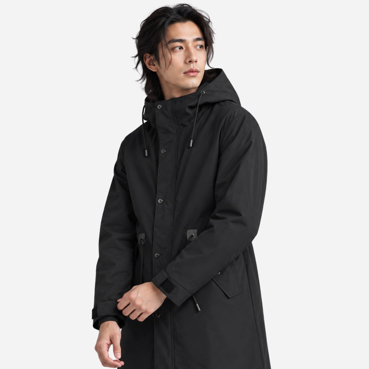 Men's Hooded Drawstring Long Casual Coat-Fowsa