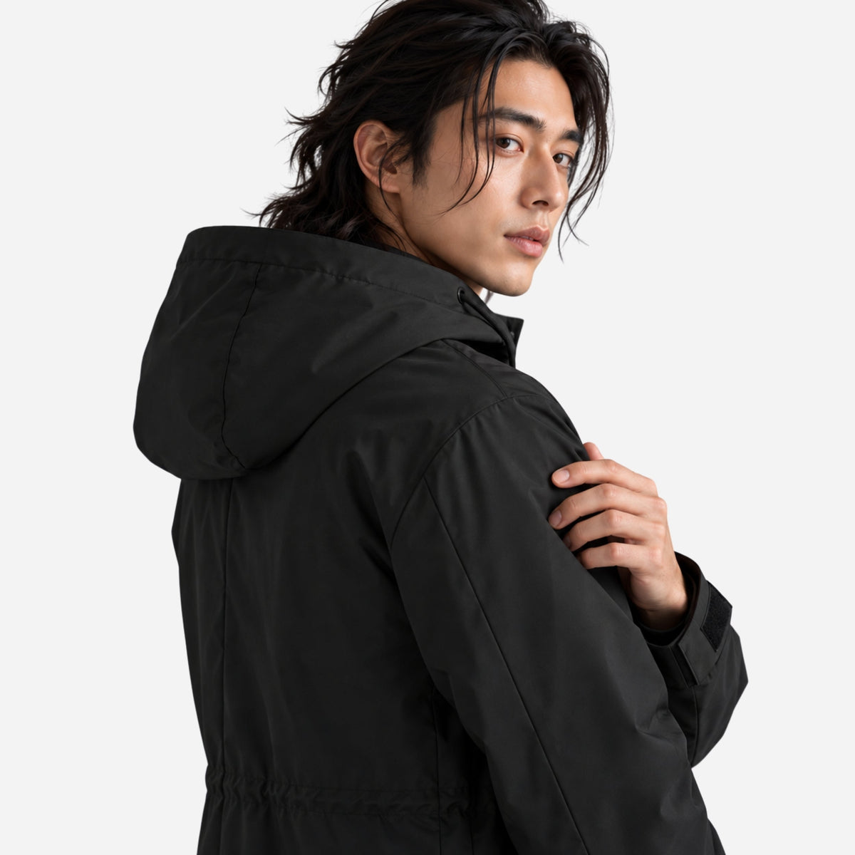 Men's Hooded Drawstring Long Casual Coat-Fowsa