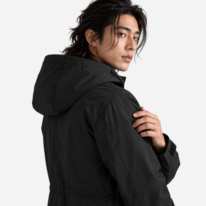 Men's Hooded Drawstring Long Casual Coat-Fowsa
