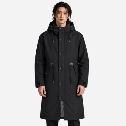 Men's Hooded Drawstring Long Casual Coat-Fowsa