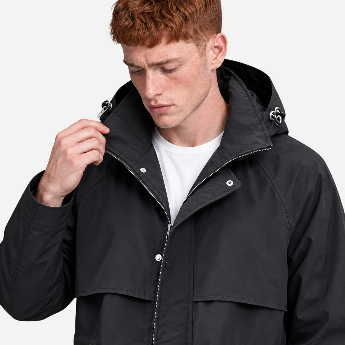 Men's Hooded Drawstring Mid-Length Windbreaker Coat-Fowsa
