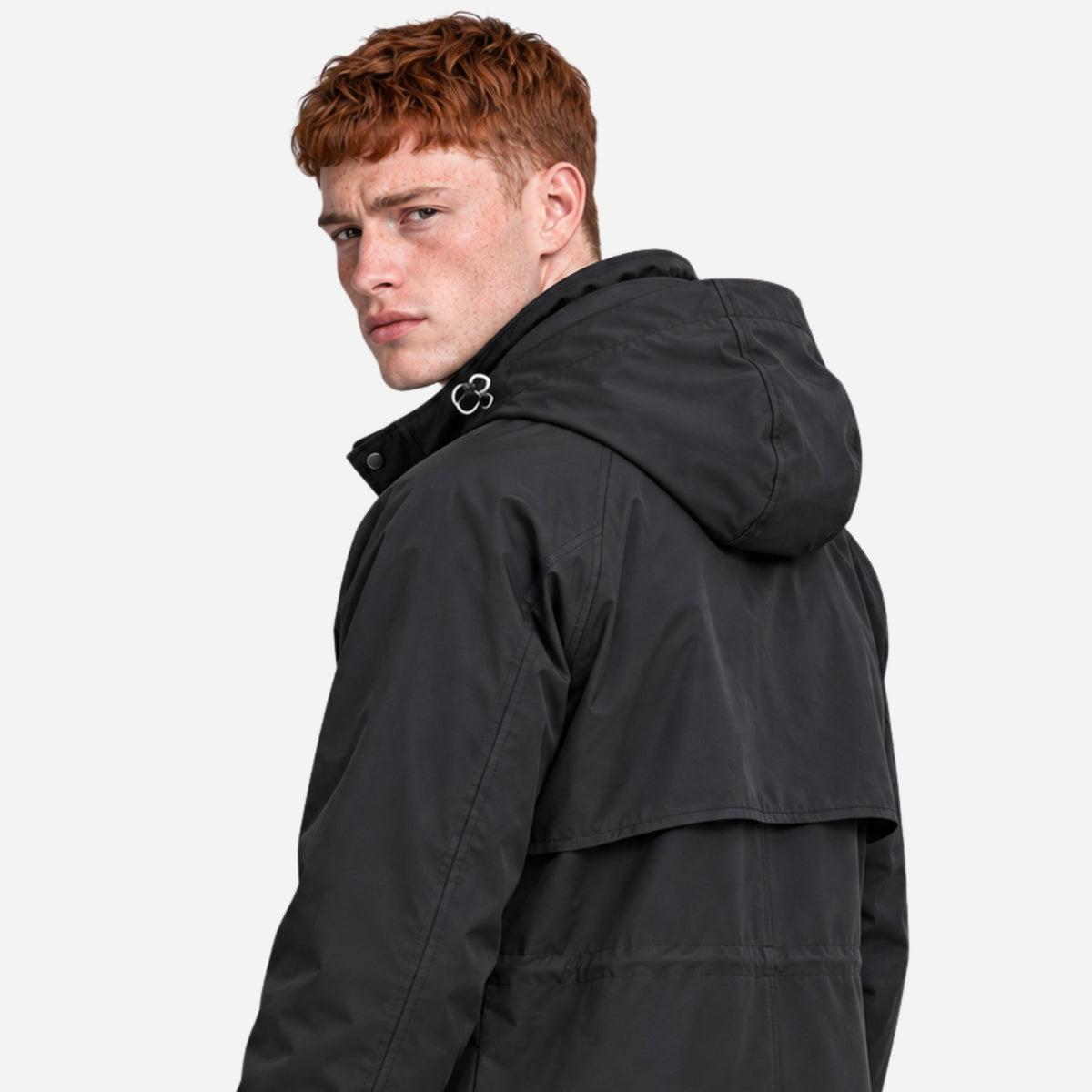Men's Hooded Drawstring Mid-Length Windbreaker Coat-Fowsa