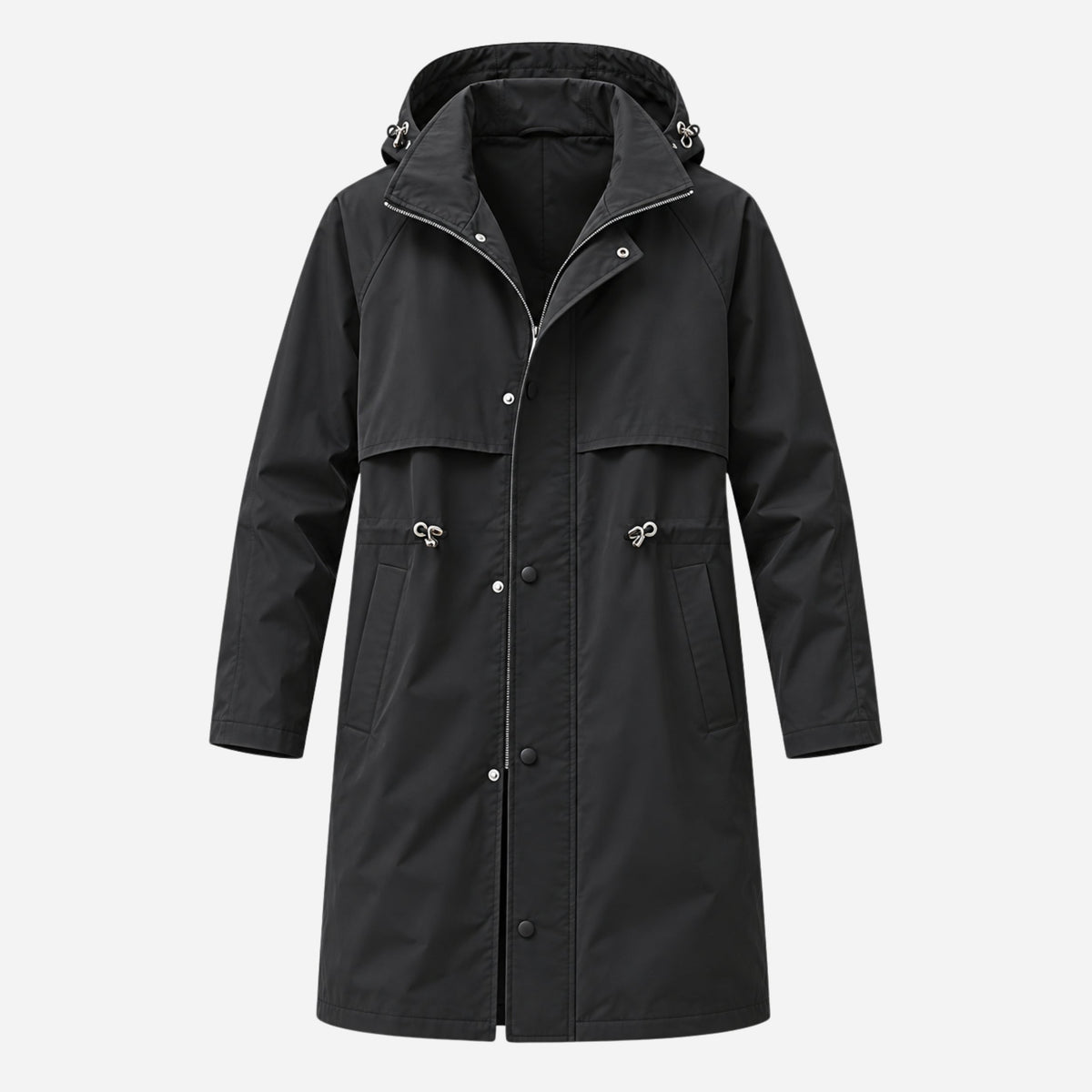 Men's Hooded Drawstring Mid-Length Windbreaker Coat-Fowsa