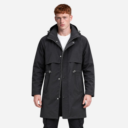 Men's Hooded Drawstring Mid-Length Windbreaker Coat-Fowsa