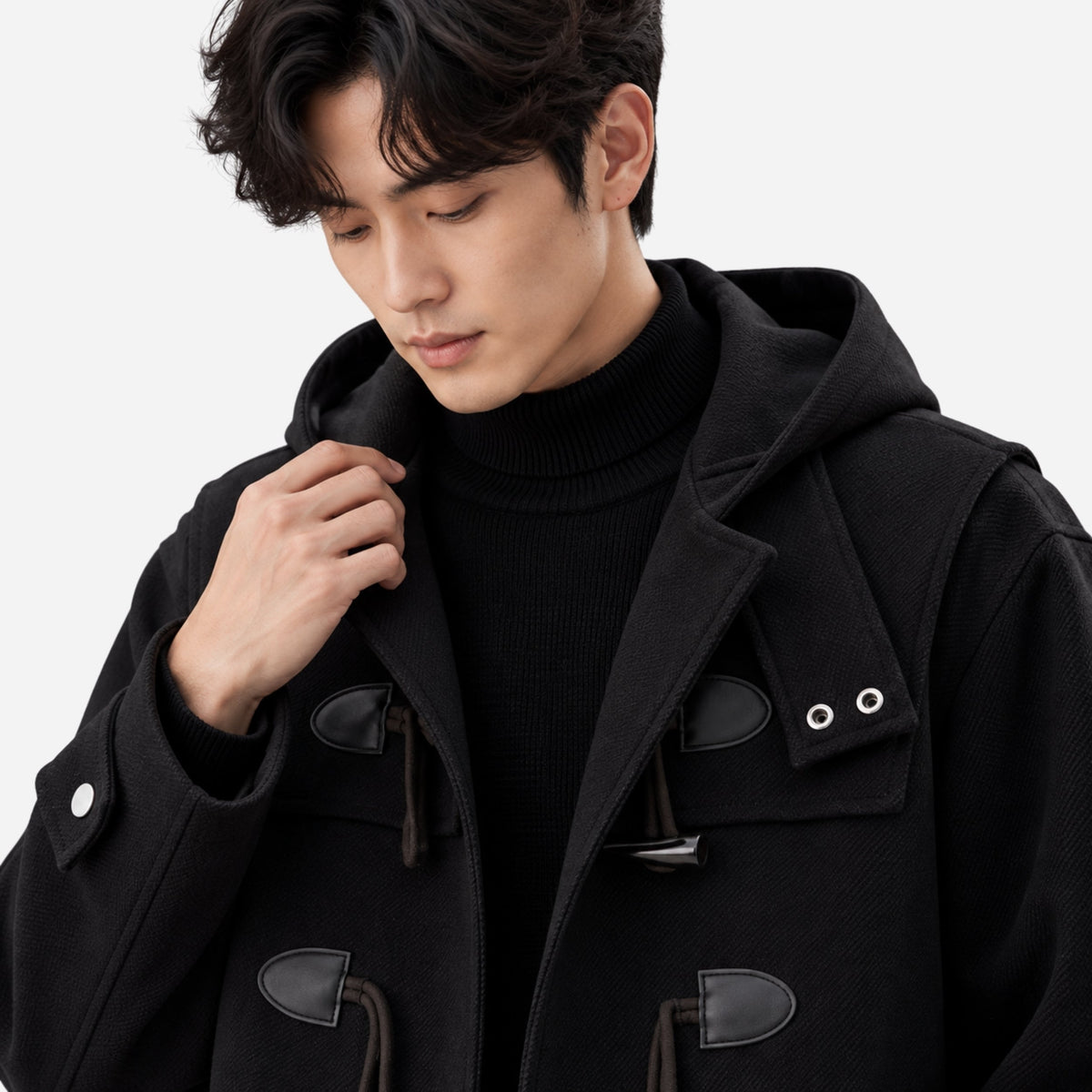 Men's Hooded Toggle-Fastening Mid-Length Coat-Fowsa