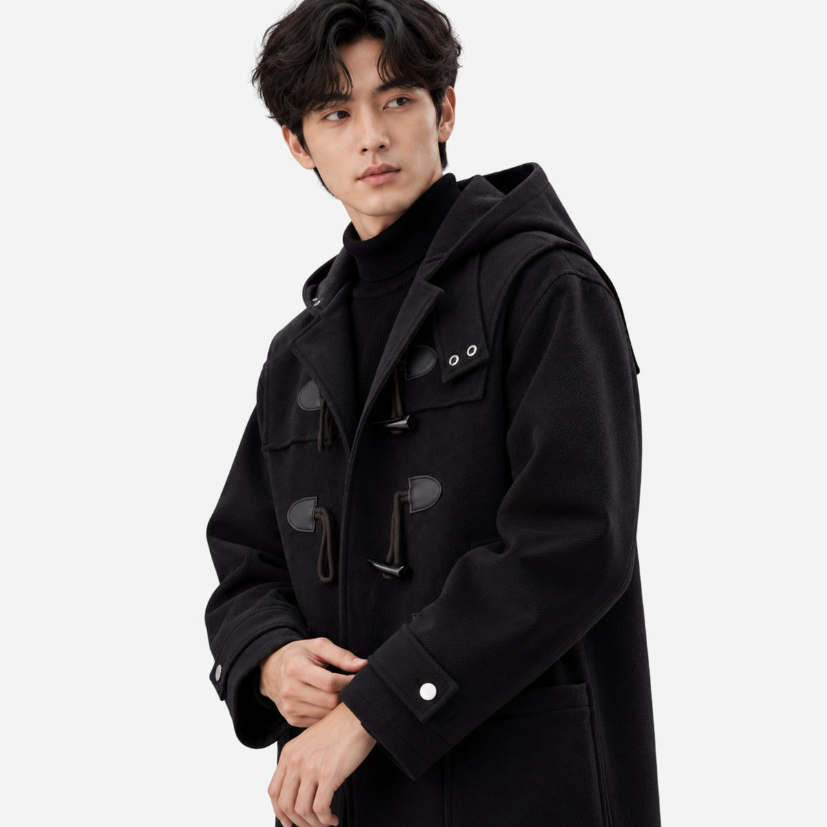 Men's Hooded Toggle-Fastening Mid-Length Coat-Fowsa