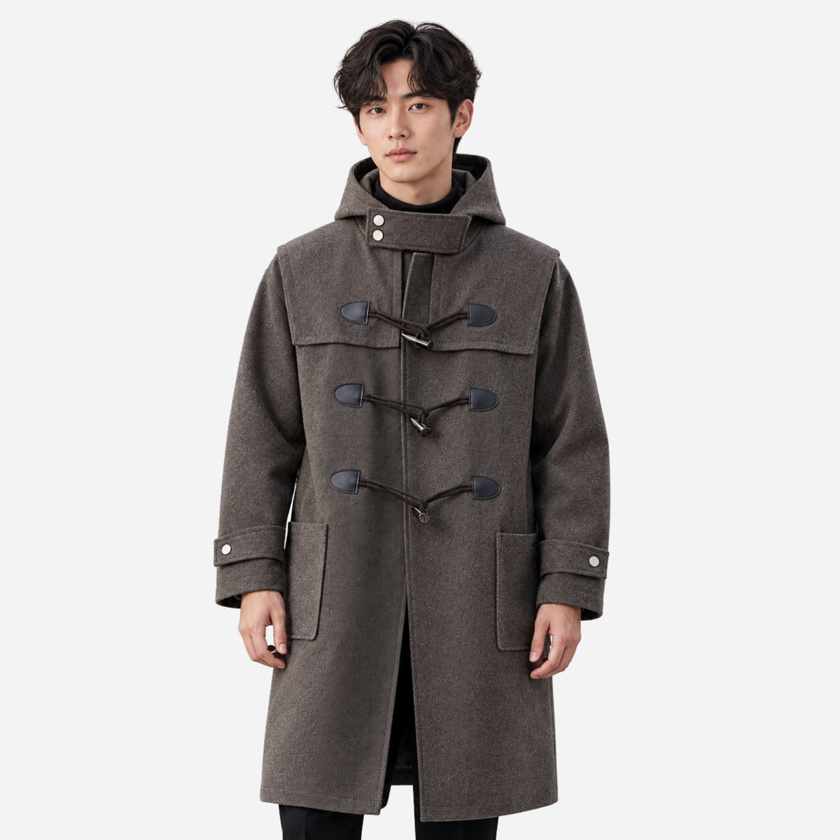 Men's Hooded Toggle-Fastening Mid-Length Coat-Fowsa
