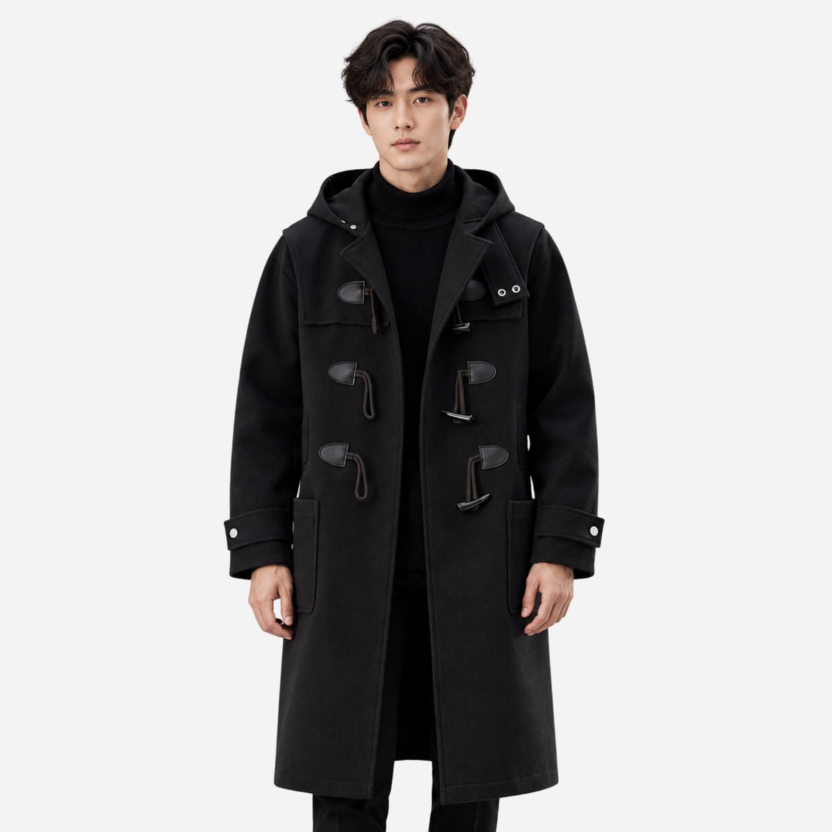 Men's Hooded Toggle-Fastening Mid-Length Coat-Fowsa