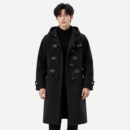 Men's Hooded Toggle-Fastening Mid-Length Coat-Fowsa