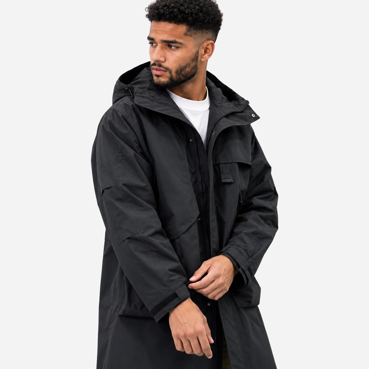 Men's Hooded Utility Mid-Length Windbreaker Coat-Fowsa
