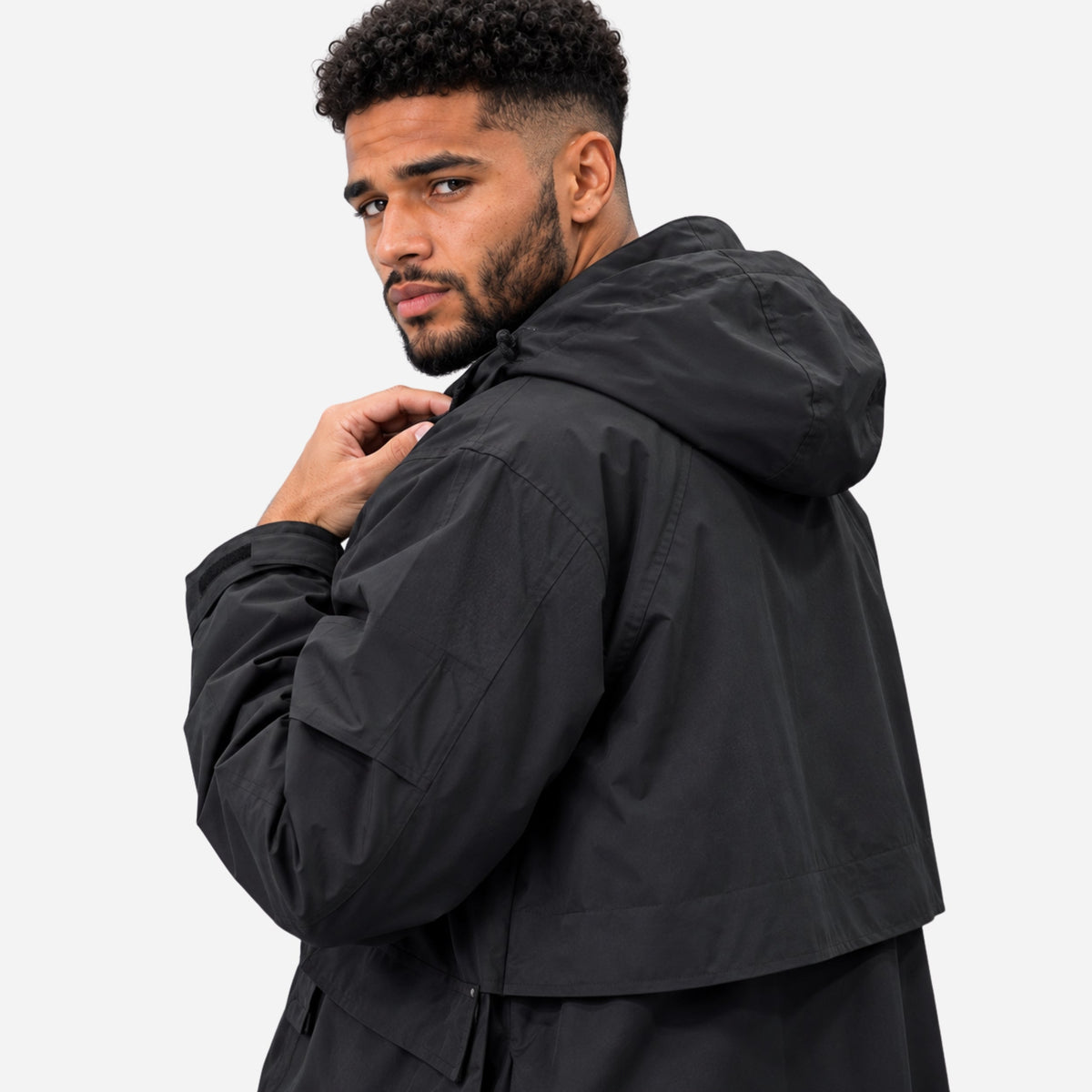 Men's Hooded Utility Mid-Length Windbreaker Coat-Fowsa