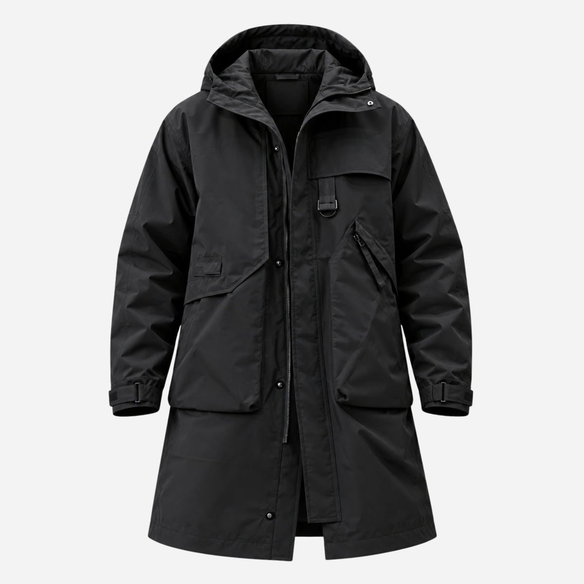 Men's Hooded Utility Mid-Length Windbreaker Coat-Fowsa