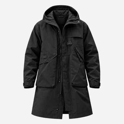 Men's Hooded Utility Mid-Length Windbreaker Coat-Fowsa