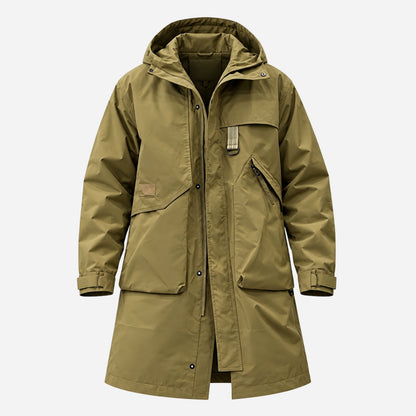 Men's Hooded Utility Mid-Length Windbreaker Coat-Fowsa