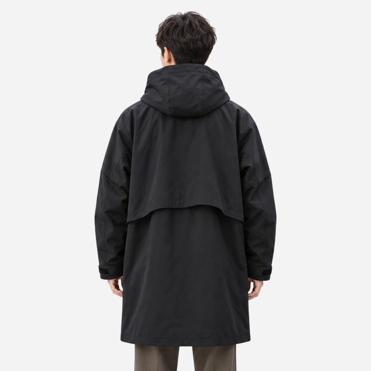 Men's Layered Hooded Mid-Length Windbreaker Coat-Fowsa