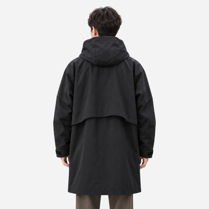 Men's Layered Hooded Mid-Length Windbreaker Coat-Fowsa