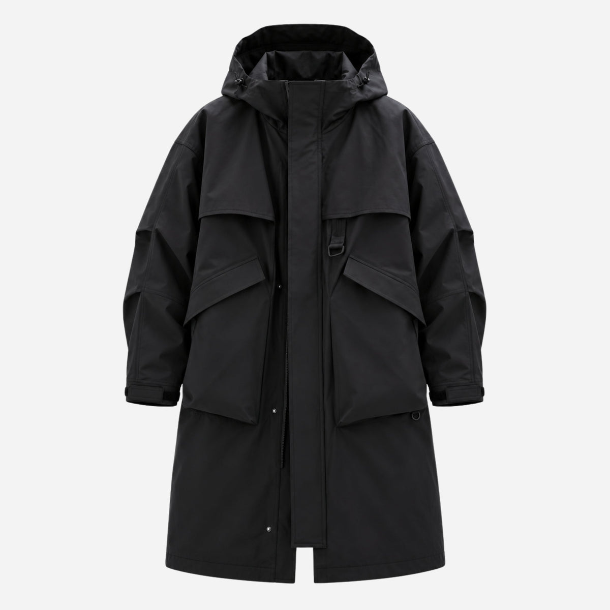 Men's Layered Hooded Mid-Length Windbreaker Coat-Fowsa