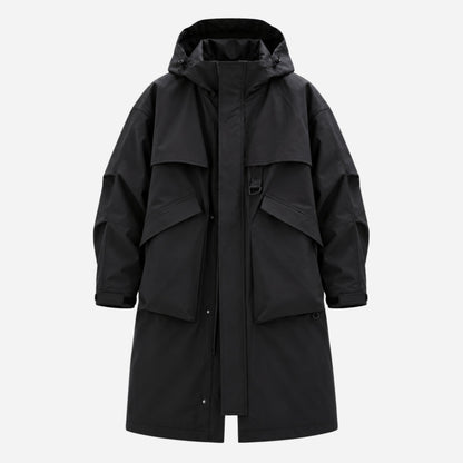 Men's Layered Hooded Mid-Length Windbreaker Coat-Fowsa
