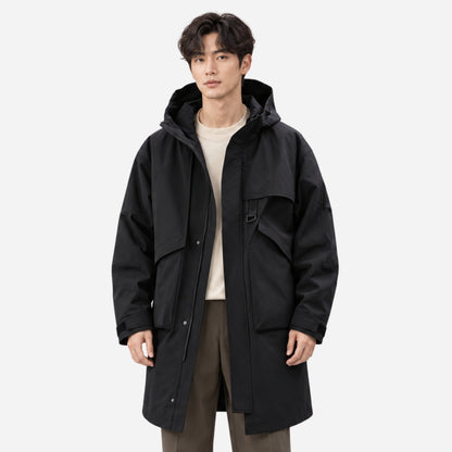 Men's Layered Hooded Mid-Length Windbreaker Coat-Fowsa