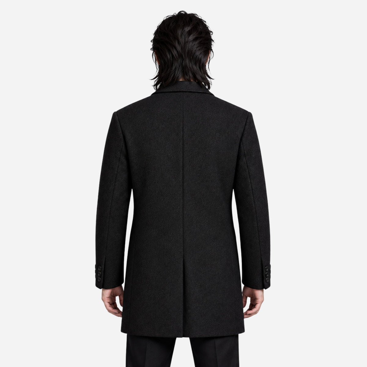 Men's Notched-Lapel Single-Breasted Mid-Length Coat-Fowsa