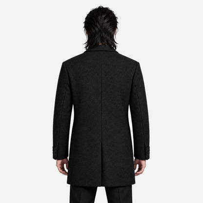 Men's Notched-Lapel Single-Breasted Mid-Length Coat-Fowsa