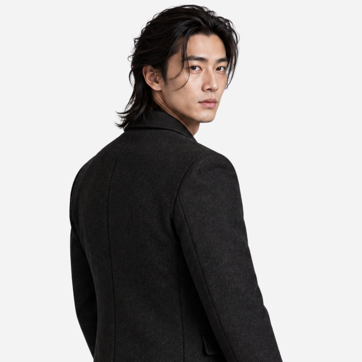 Men's Notched-Lapel Single-Breasted Mid-Length Coat-Fowsa