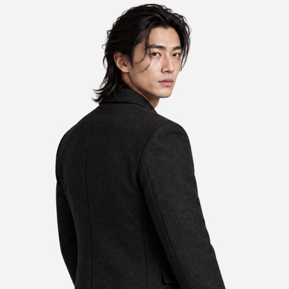 Men's Notched-Lapel Single-Breasted Mid-Length Coat-Fowsa
