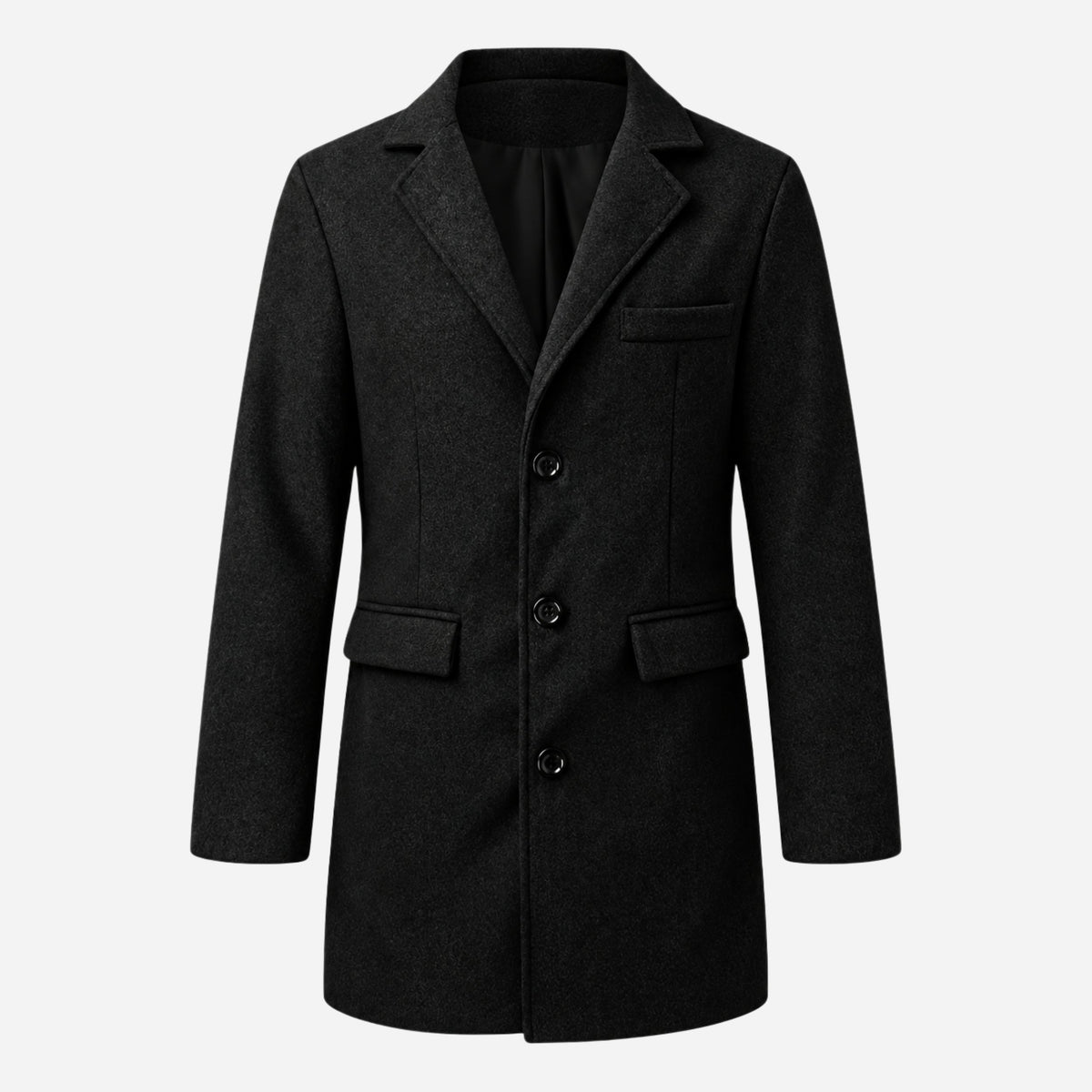 Men's Notched-Lapel Single-Breasted Mid-Length Coat-Fowsa