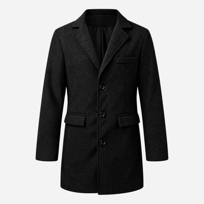 Men's Notched-Lapel Single-Breasted Mid-Length Coat-Fowsa