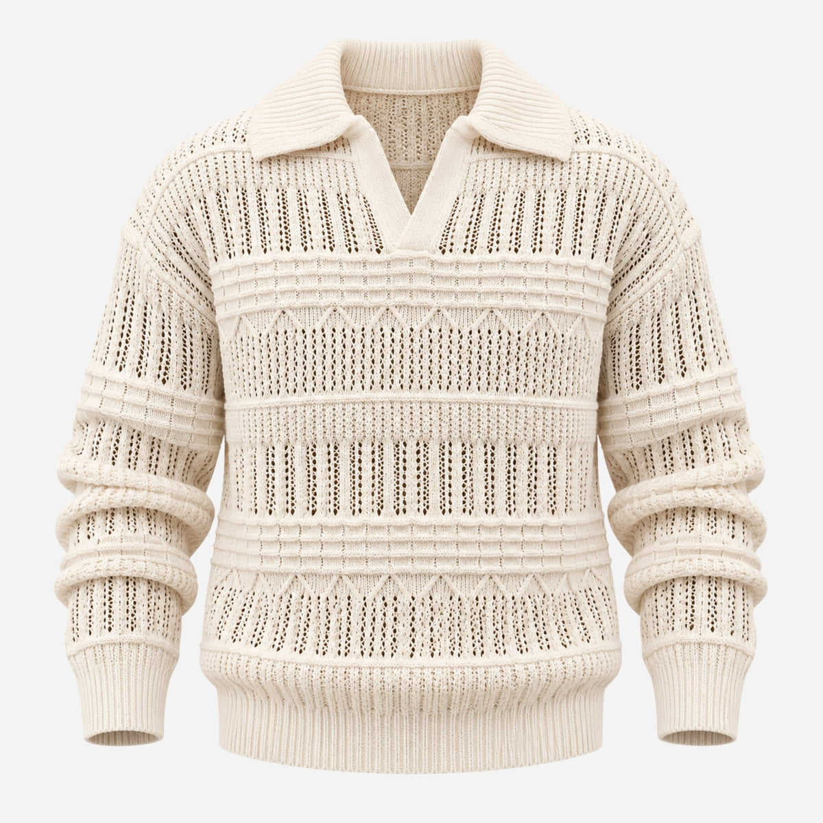 Men’s Openwork Collared Long Sleeve Jumper-Fowsa